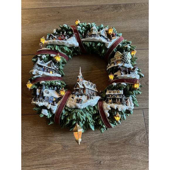 Thomas Kinkade Christmas Village Wreath Hamilton Collection - Picture 1 of 16